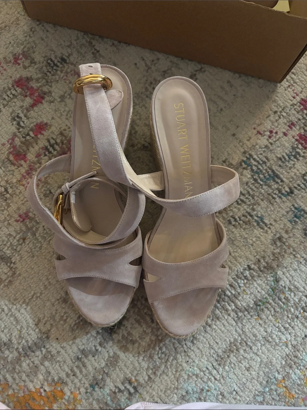 Stuart weitzman 8.5 blush espadrille wrap wedges